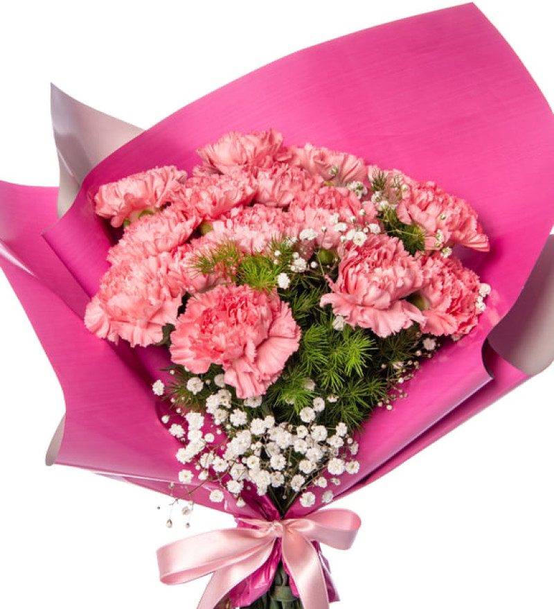 Gri Pembe Bukette Pembe Karanfiller